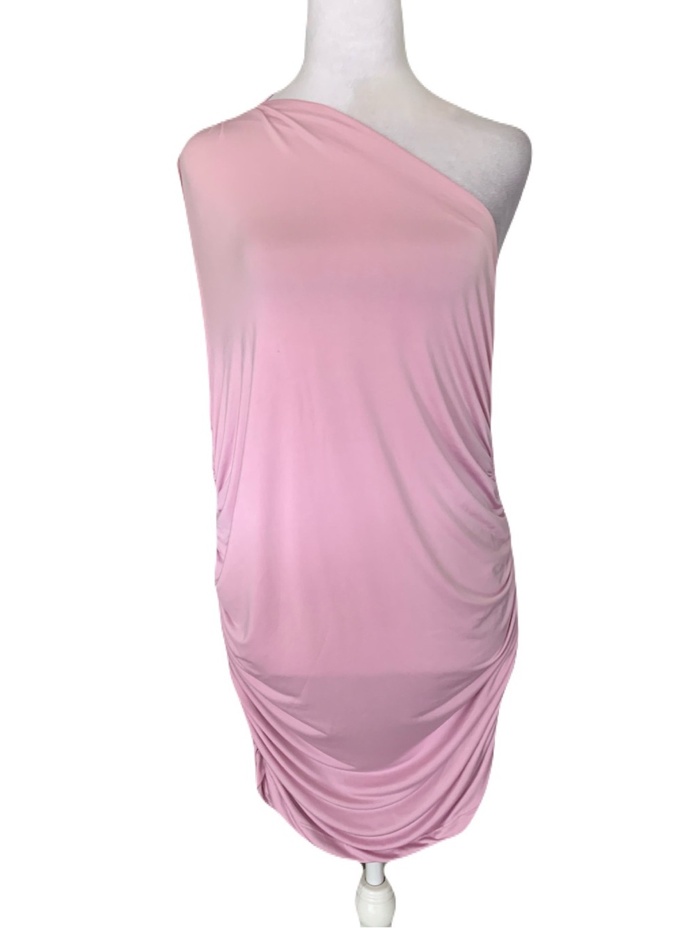 Anthropologie Women’s Plus Size 1X One-Shoulder Ruched Mini Dress in Light Pink